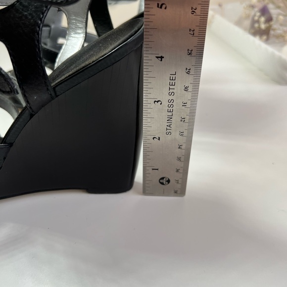 Nine West Black Leather Wedge Sandals - Picture 5 of 11